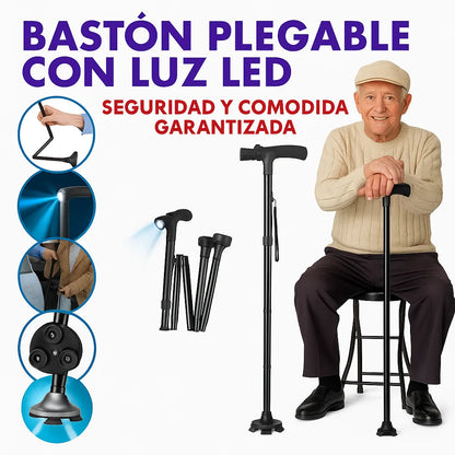 Bastón de Apoyo y Seguridad con Linterna y Base Antideslizante