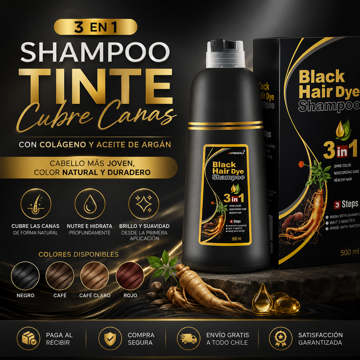 SHAMPOO TINTE CUBRE CANAS - MAX BELLE HAIR DYE™️